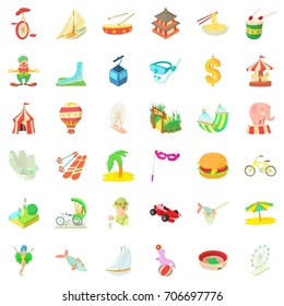 Tourism icons set. Cartoon style of 36 tourism vector icons for web isolated on white background