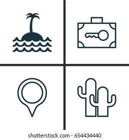 Tourism Icons Set. Collection Of Cacti, Security Baggage, Marker And Other Elements. Also Includes Symbols Such As Botanic, Safe, Baggage.