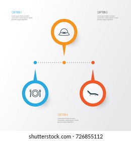 Tourism Icons Set. Collection Of Eating, Chaise Longue, Woman Cap And Other Elements. Also Includes Symbols Such As Eating, Chair, Restaurant.
