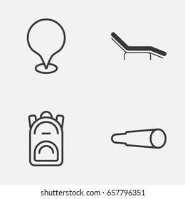 Tourism Icons Set. Collection Of Magnifying Glasses, Rucksack, Map Pointer And Other Elements. Also Includes Symbols Such As Pointer, Backpack, Binocular.