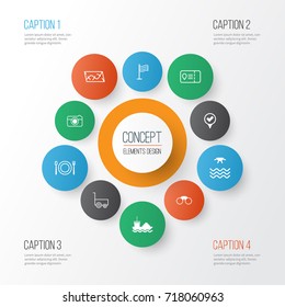 Tourism Icons Set. Collection Of Street, Trip Access, Eating And Other Elements. Also Includes Symbols Such As Service, Tanker, Map.