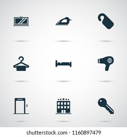 Tourism icons set with do not disturb, bed, hanger and other lock elements. Isolated vector illustration tourism icons.
