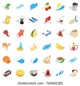 Tourism icons set. Isometric style of 36 tourism vector icons for web isolated on white background