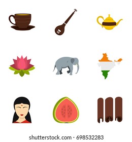 Tourism in India icon set. Flat style set of 9 tourism in India vector icons for web isolated on white background