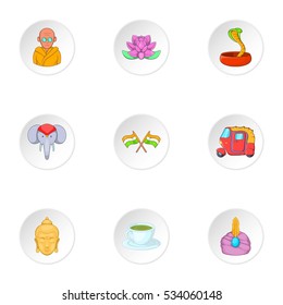 Tourism in India icons set. Cartoon illustration of 9 tourism in India vector icons for web