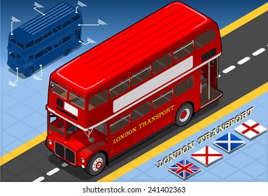 Tourism Industry - London Keepsake - Isometric Double Decker Routemaster Bus In Front View. 