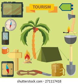 The tourism industry. Tourism. Set of elements of the tourism industry. Summer rest. Active summer holiday. Tourism. Life style. Tourism. Active lifestyle. Tourism. The tourism industry.