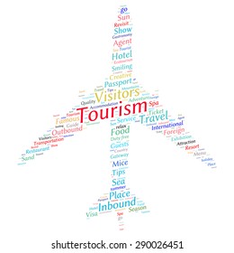 Tourism info-text graphics and arrangement concept (word cloud)