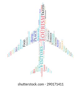 Tourism info-text graphics and arrangement concept (word cloud)