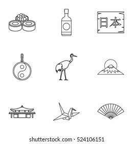 Tourism in Japan icons set. Outline illustration of 9 tourism in Japan vector icons for web