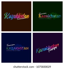 Tourism Kazakhstan typography Logo Background set