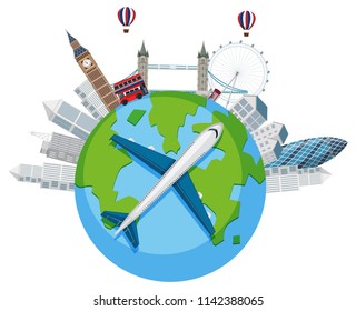 Tourism landmark 360 degree view illustration