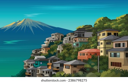 tourism landscape building mountain and sky vector for  background design.