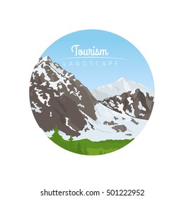 Tourism landscape circle icon with mountains vector illustration