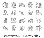 Tourism line icon set. Included icons as tourist, guide, traveler, vacation and more.