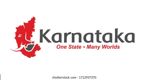 Tourism Logo initiative for Karnataka city, India. Not Official Logo. One state, many worlds. Map of State. Vector Illustration.