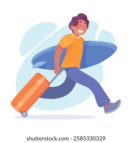 Tourism with Man Character with Suitcase Vector Illustration