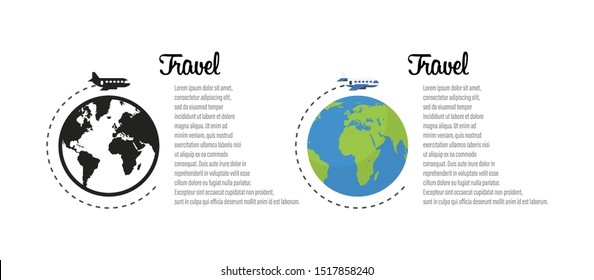 Tourism map concept.  Travel, great design for any purposes. Travel concept background. Globe earth vector design template. Airplane way. Infographic design template. Vector