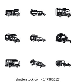 Tourism motorhome icon set. Simple set of 9 tourism motorhome vector icons for web design isolated on white background