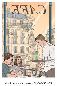 Tourism in Paris, cafe and restaurant - vector illustration 