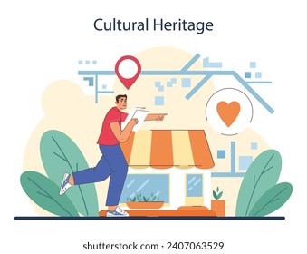 Tourism. People traveling the world seeing attractions and cultural heritage. Traveler booking a hotel and packing a baggage. Active lifestyle. Flat vector illustration