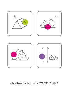 Tourism Pictograms. Vacation and holidays Icons set of Pictograms. outdoor and camping icons. line series. Vector icons isolated on white