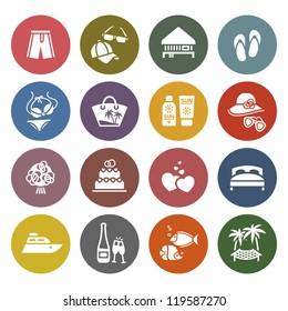 Tourism, Recreation & Vacation, icons set - Retro color version