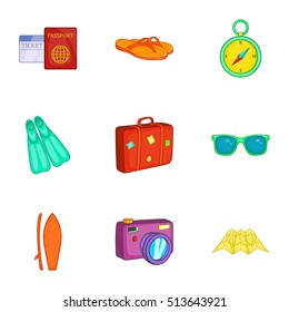 Tourism at sea icons set. Cartoon illustration of 9 tourism at sea vector icons for web