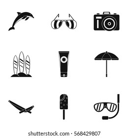 Tourism at sea icons set. Simple illustration of 9 tourism at sea vector icons for web