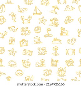 Tourism seamless pattern background. Vacation travel and recreation. Sea beach and attractions.