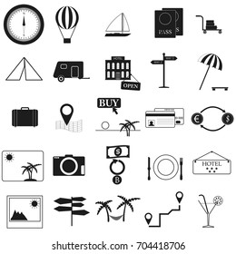 Tourism set Vector black icon on white