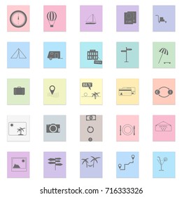 Tourism set Vector black icon on color sticker