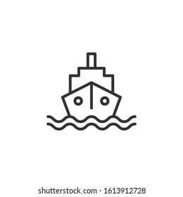 Tourism ship icon in flat style. Fishing boat vector illustration on white isolated background. Tanker destination business concept.