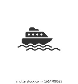 Tourism ship icon in flat style. Fishing boat vector illustration on white isolated background. Tanker destination business concept.