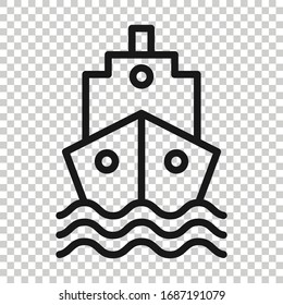 Tourism ship icon in flat style. Fishing boat vector illustration on white isolated background. Tanker destination business concept.