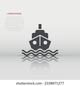 Tourism ship icon in flat style. Fishing boat vector illustration on white isolated background. Tanker destination business concept.