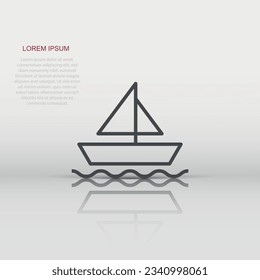 Tourism ship icon in flat style. Fishing boat vector illustration on white isolated background. Tanker destination business concept.