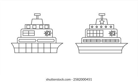 tourism ship icon, water transportation system ship, ship line vector, eps 10, isolated on white background, vector illustration.