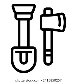 Tourism shovel and axe icon outline vector. Hiking rock. Tourist camping