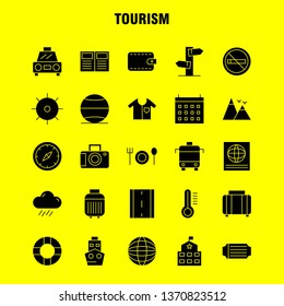 Tourism Solid Glyph Icon Pack For Designers And Developers. Icons Of Temperature, Thermometer, Weather, No Smoking, Tourism, Travel, Smoking, Vector