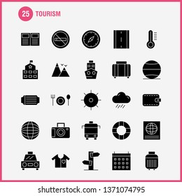 Tourism Solid Glyph Icon Pack For Designers And Developers. Icons Of Temperature, Thermometer, Weather, No Smoking, Tourism, Travel, Smoking, Vector