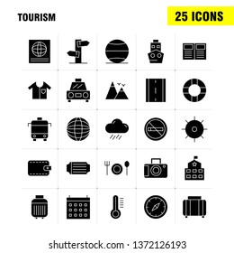 Tourism Solid Glyph Icon Pack For Designers And Developers. Icons Of Temperature, Thermometer, Weather, No Smoking, Tourism, Travel, Smoking, Vector
