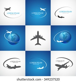 tourism symbol with airplane, vector image