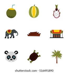 Tourism in Thailand icons set. Flat illustration of 9 tourism in Thailand vector icons for web
