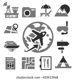 tourism, tourist icons set