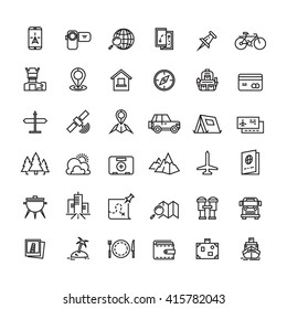 Tourism, transportation and traveling line vector icons. Travel icon, travel tourism icon, travel vacation icon illustration