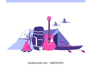 Tourism, travel, active rest. Composition for your design - banners, posters, placards, brochures, flyers etc. Eps10 vector template.
