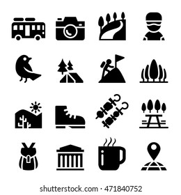 Tourism , Travel , Adventure , Discovery , Camping , Trail Icon Set