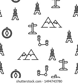 Tourism And Travel Around World Vector Seamless Pattern Thin Line Illustration