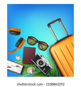 Tourism travel banner flight airplane. Agency offer. vector character flat cartoon